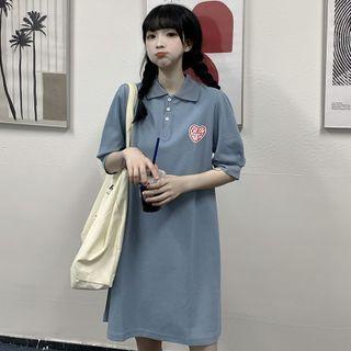 Short-sleeve Heart Print A-line Polo Dress