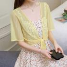 Short-sleeve Tie-front Cropped Chiffon Jacket