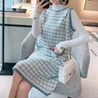 Set: Cut-out Long-sleeve Knit Top + Sleeveless Tweed Dress