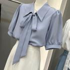Short-sleeve Tie Neck Shirt / Skirt