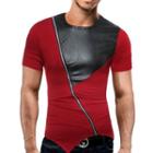 Short-sleeve Faux Leather Panel Asymmetric T-shirt