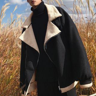 Chevron Stripe Buckled Collar Zip Jacket