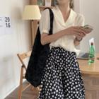 Short-sleeve Plain Blouse / Heart Printed Midi Skirt