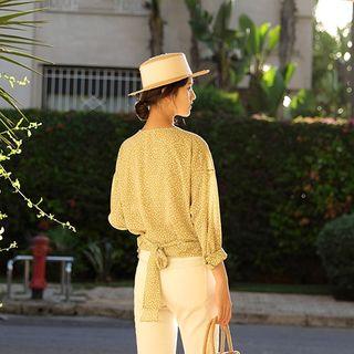 Print V-neck Tie-waist Chiffon Blouse