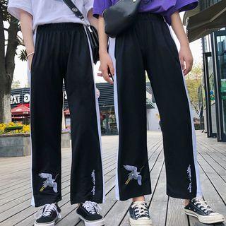Crane Embroidered Sweatpants