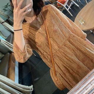 Elbow-sleeve Pattern Printed Dress
