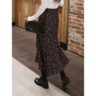 Zip-side Foral Pattern Flare Skirt