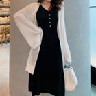Sleeveless Button Detail Dress/ Cable-knit Cardigan