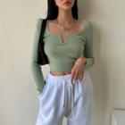 Notched-neck Knit Crop Top
