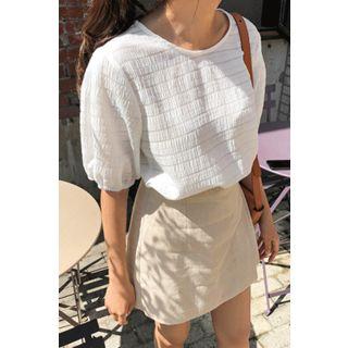 Round-neck Puff-sleeve Stripe Top