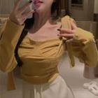 Long-sleeve Bow Top Mustard Yellow - One Size