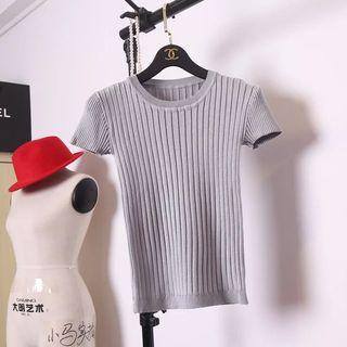 Rib-knit Short-sleeve T-shirt