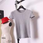 Rib-knit Short-sleeve T-shirt