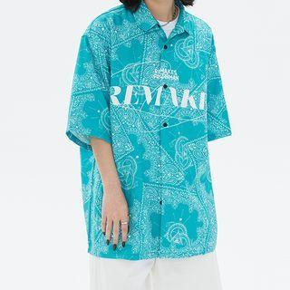 Print Over-sized Short Sleeve Shirt
