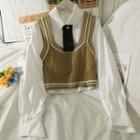 Set: Striped Knit Vest + Cropped Loose Shirt