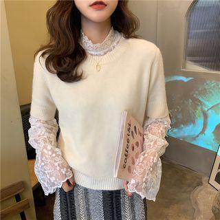 Flared-cuff Lace Top / Short-sleeve Sweater