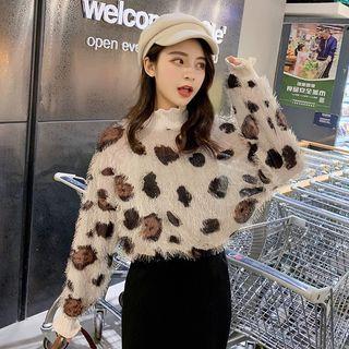 Mock Neck Leopard Sweater Almond - One Size