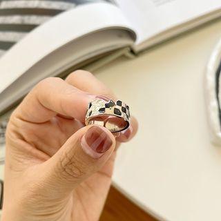 Checker Print Open Ring K847 - Ring - Silver - One Size