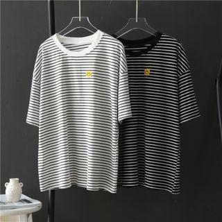 Short-sleeve Striped Smiley Print T-shirt