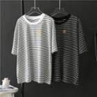 Short-sleeve Striped Smiley Print T-shirt