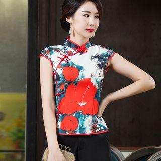 Short-sleeve Floral Top / Set: Short-sleeve Top + Wide Leg Pants