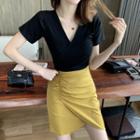 Set: Short-sleeve Side-tie Top + Mini Sheath Skirt