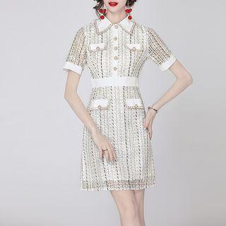 Short-sleeve Collar Lace Sheath Dress