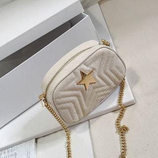 Faux Snake Skin Chain Strap Crossbody Bag Almond - One Size