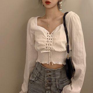Lace-up Crop Blouse