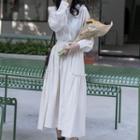 Set: Bow Detail Blouse + Midi A-line Skirt Light Almond - One Size