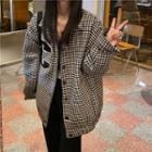 Long-sleeve Houndstooth Lettering Applique Jacket Houndstooth - One Size