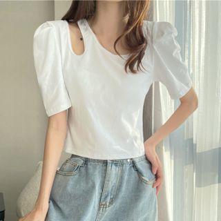 Puff Sleeve Keyhole Crop Top