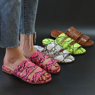 Snakeskin Print Slide Sandals