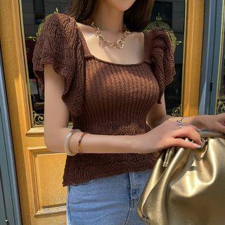 Flutter-sleeve Punch Knit Top