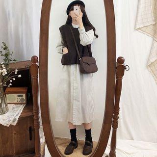 Striped Shirt Dress / Sweater Vest / Set