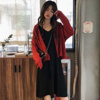 Cardigan / Spaghetti Strap A-line Dress
