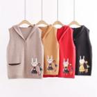 Rabbit Print Hooded Single-breasted Sweater Vest