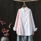 Color Block Striped Panel Shirt Pink & Blue & White - One Size