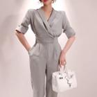 Elbow-sleeve Straight-cut Jumpsuit