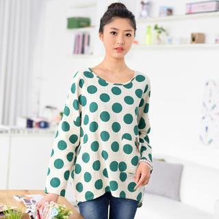 Long-sleeve Polka Dot Top Cream - One Size