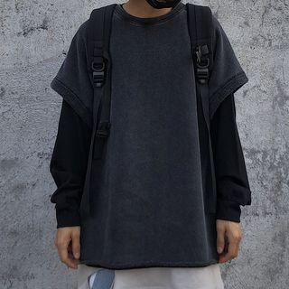 Short-sleeve Washed T-shirt As Shown In Figure - One Size
