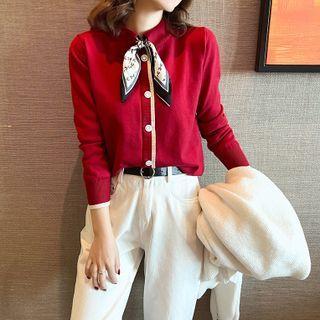 Printed Tie-neck Cardigan