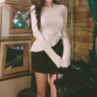Long-sleeve Asymmetrical T-shirt / Mini Pencil Skirt
