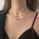 Bead Alloy Necklace / Freshwater Pearl Choker / Set