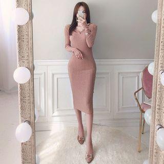 Hooded Long Rib-knit Dress