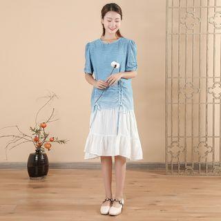 Short-sleeve Indigo Dyed Drawstring Dress