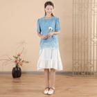 Short-sleeve Indigo Dyed Drawstring Dress