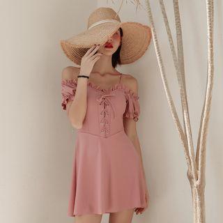 Lace Up Cold Shoulder Swimdress
