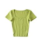 Short-sleeve Square-neck Paneled T-shirt
