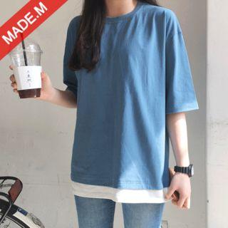 Crew-neck Layered-hem Boxy-fit T-shirt